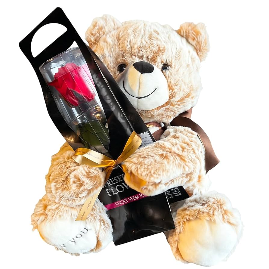 ✨1点限定✨ プリザーブドフラワー クマ 一輪の薔薇 レッド プレゼント Amazon｜プリザーブドフラワー プリザードフラワー クマさんと